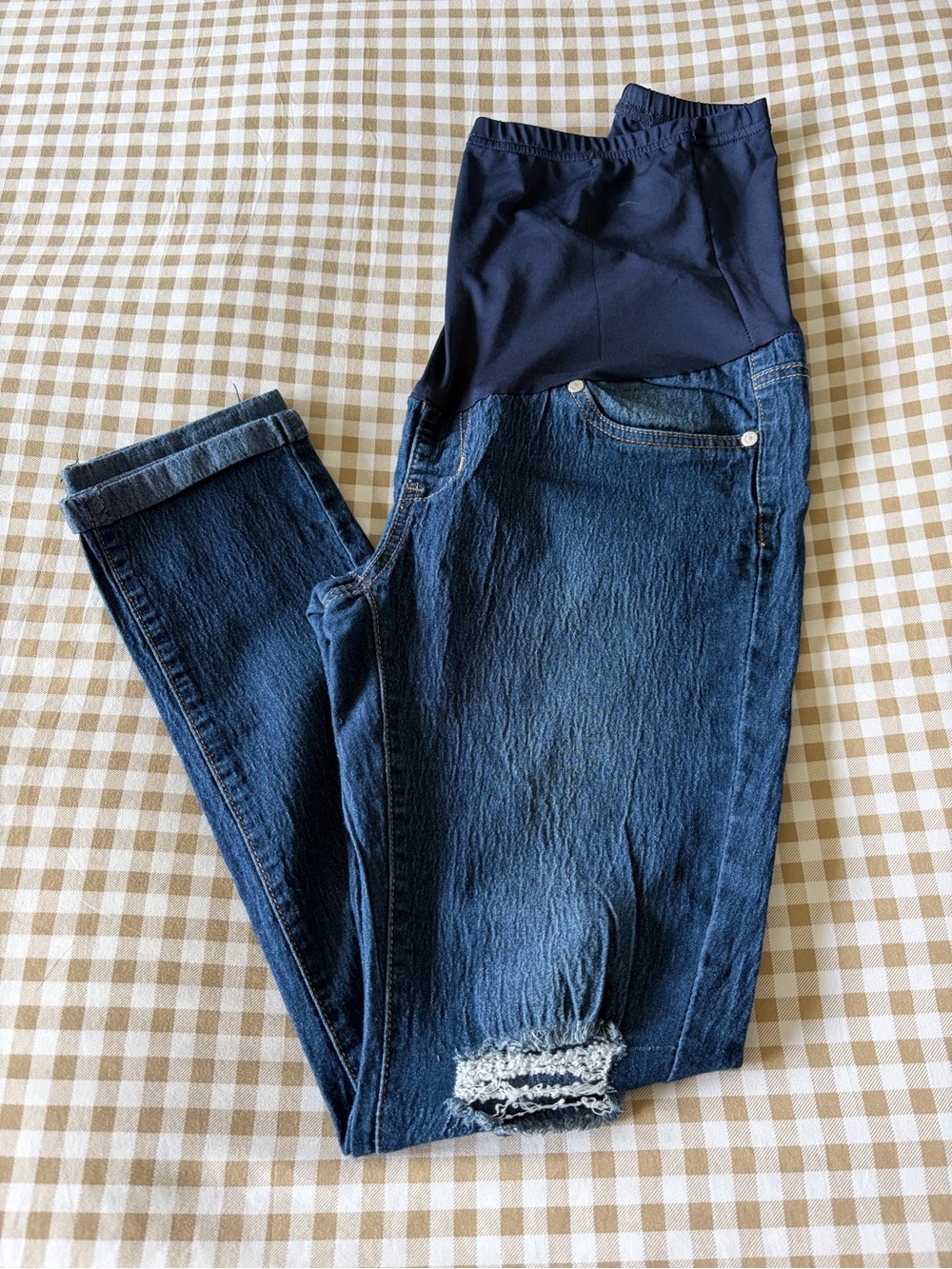 Navy Overband Dark Blue Maternity Jeggings